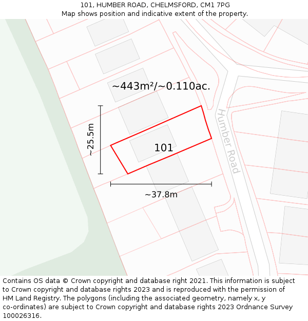 101, HUMBER ROAD, CHELMSFORD, CM1 7PG: Plot and title map