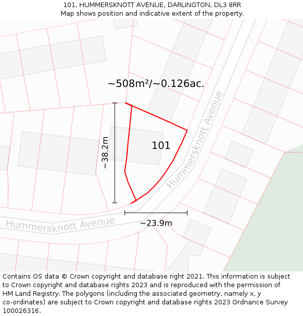 101, HUMMERSKNOTT AVENUE, DARLINGTON, DL3 8RR: Plot and title map