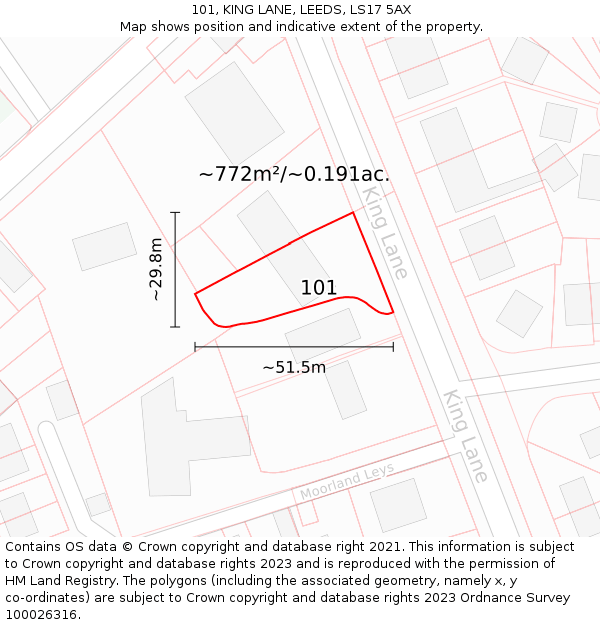 101, KING LANE, LEEDS, LS17 5AX: Plot and title map