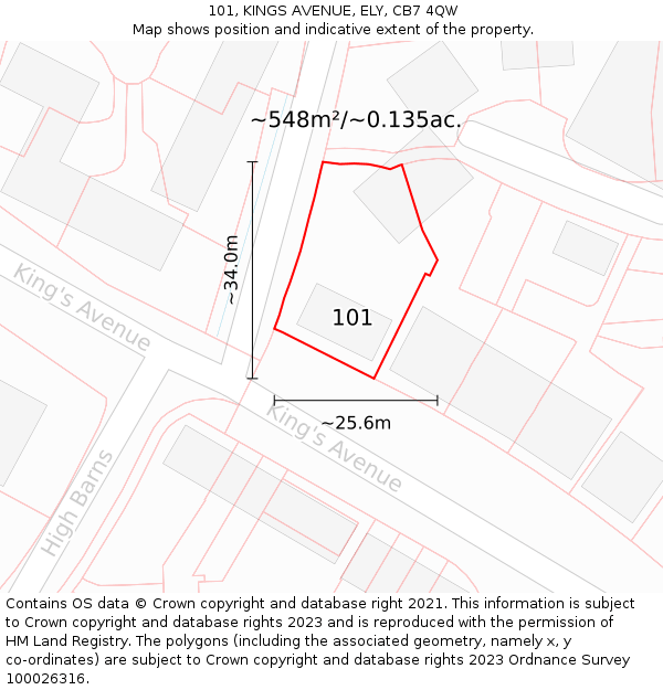 101, KINGS AVENUE, ELY, CB7 4QW: Plot and title map
