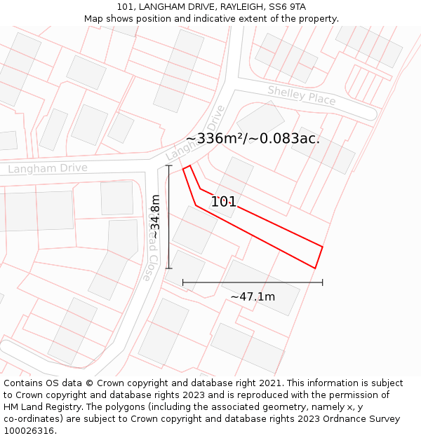 101, LANGHAM DRIVE, RAYLEIGH, SS6 9TA: Plot and title map