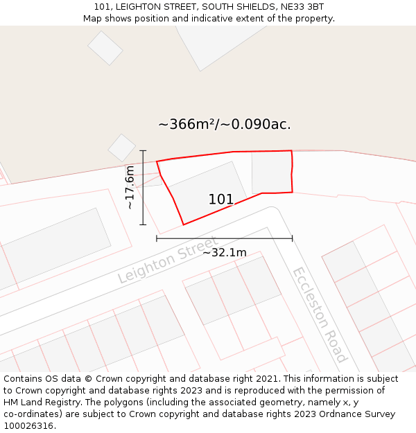 101, LEIGHTON STREET, SOUTH SHIELDS, NE33 3BT: Plot and title map