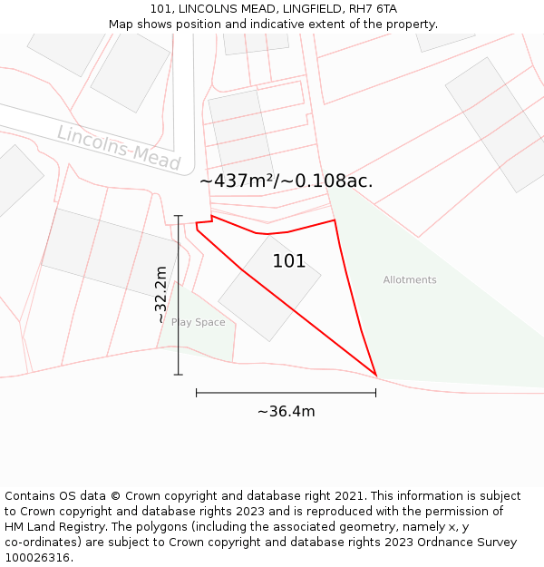 101, LINCOLNS MEAD, LINGFIELD, RH7 6TA: Plot and title map