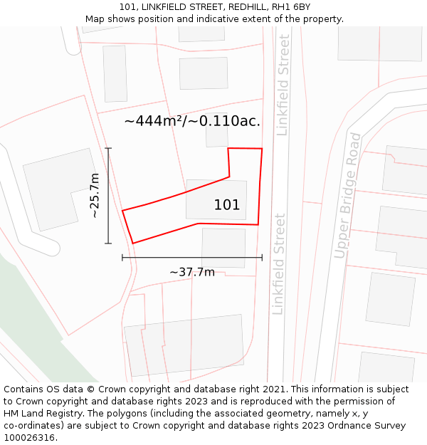 101, LINKFIELD STREET, REDHILL, RH1 6BY: Plot and title map