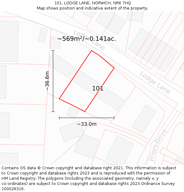 101, LODGE LANE, NORWICH, NR6 7HQ: Plot and title map
