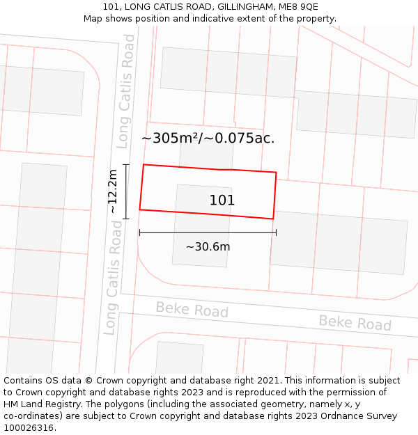 101, LONG CATLIS ROAD, GILLINGHAM, ME8 9QE: Plot and title map