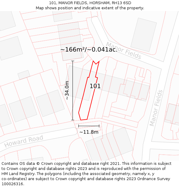 101, MANOR FIELDS, HORSHAM, RH13 6SD: Plot and title map