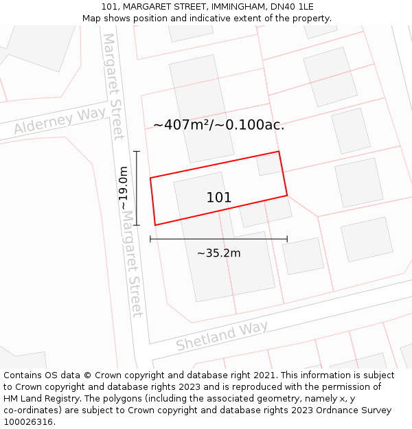 101, MARGARET STREET, IMMINGHAM, DN40 1LE: Plot and title map