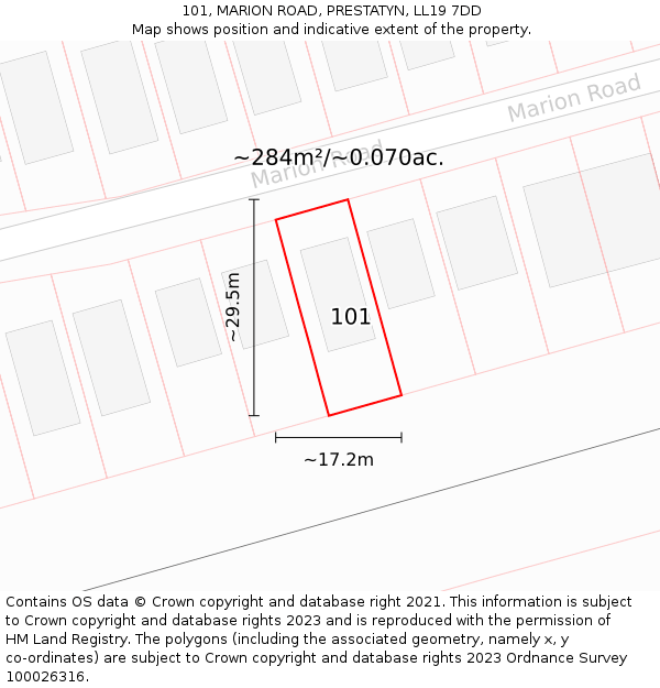 101, MARION ROAD, PRESTATYN, LL19 7DD: Plot and title map