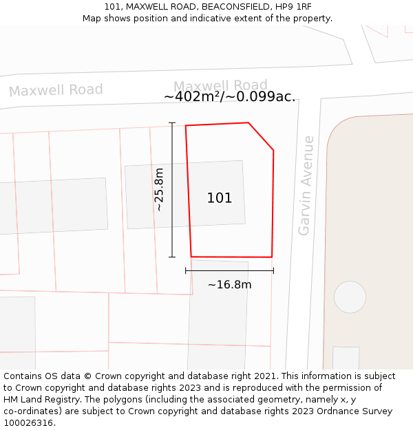 101, MAXWELL ROAD, BEACONSFIELD, HP9 1RF: Plot and title map