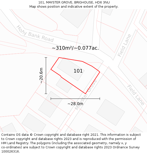 101, MAYSTER GROVE, BRIGHOUSE, HD6 3NU: Plot and title map