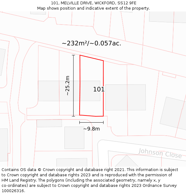 101, MELVILLE DRIVE, WICKFORD, SS12 9FE: Plot and title map