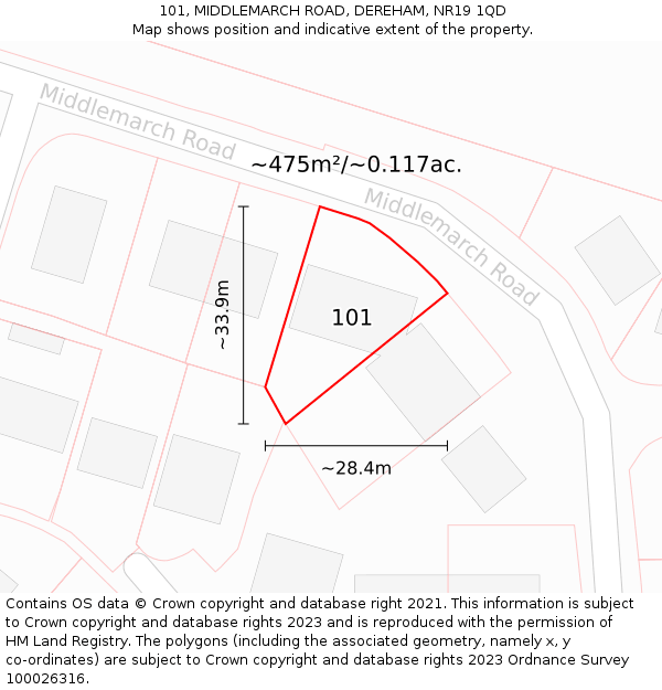 101, MIDDLEMARCH ROAD, DEREHAM, NR19 1QD: Plot and title map