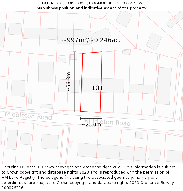 101, MIDDLETON ROAD, BOGNOR REGIS, PO22 6DW: Plot and title map