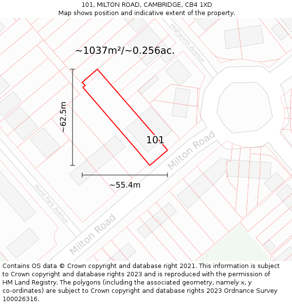 101, MILTON ROAD, CAMBRIDGE, CB4 1XD: Plot and title map