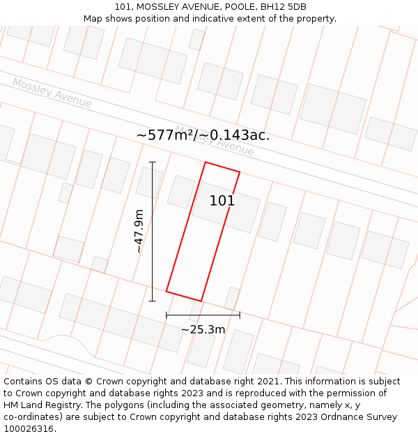 101, MOSSLEY AVENUE, POOLE, BH12 5DB: Plot and title map