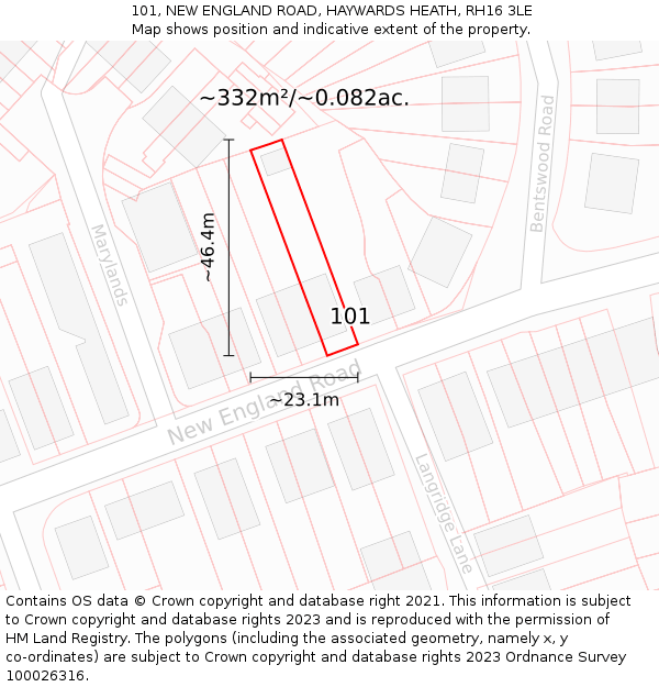 101, NEW ENGLAND ROAD, HAYWARDS HEATH, RH16 3LE: Plot and title map