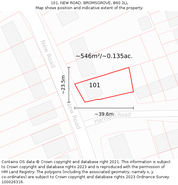 101, NEW ROAD, BROMSGROVE, B60 2LL: Plot and title map