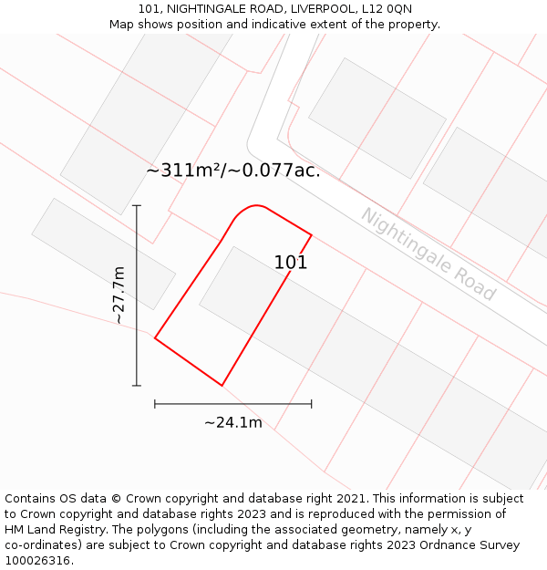 101, NIGHTINGALE ROAD, LIVERPOOL, L12 0QN: Plot and title map