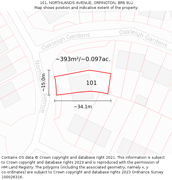 101, NORTHLANDS AVENUE, ORPINGTON, BR6 9LU: Plot and title map