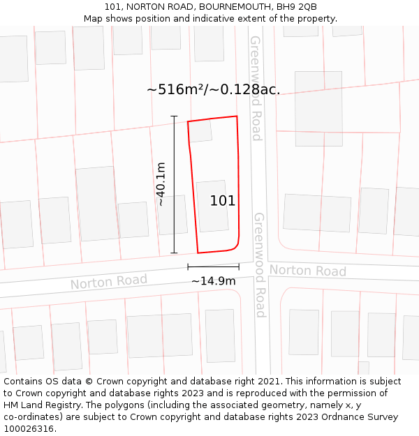 101, NORTON ROAD, BOURNEMOUTH, BH9 2QB: Plot and title map
