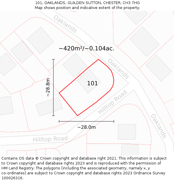 101, OAKLANDS, GUILDEN SUTTON, CHESTER, CH3 7HG: Plot and title map