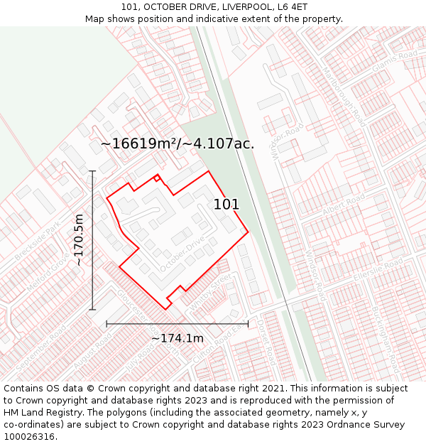 101, OCTOBER DRIVE, LIVERPOOL, L6 4ET: Plot and title map