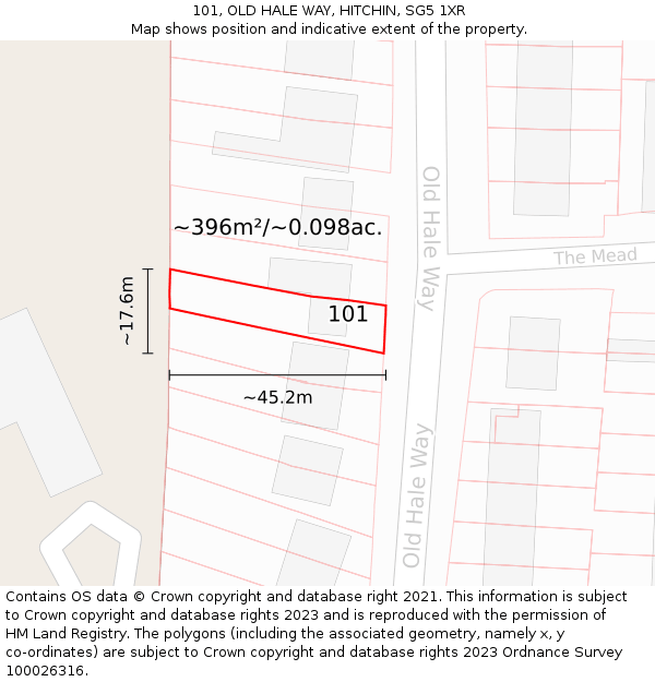 101, OLD HALE WAY, HITCHIN, SG5 1XR: Plot and title map