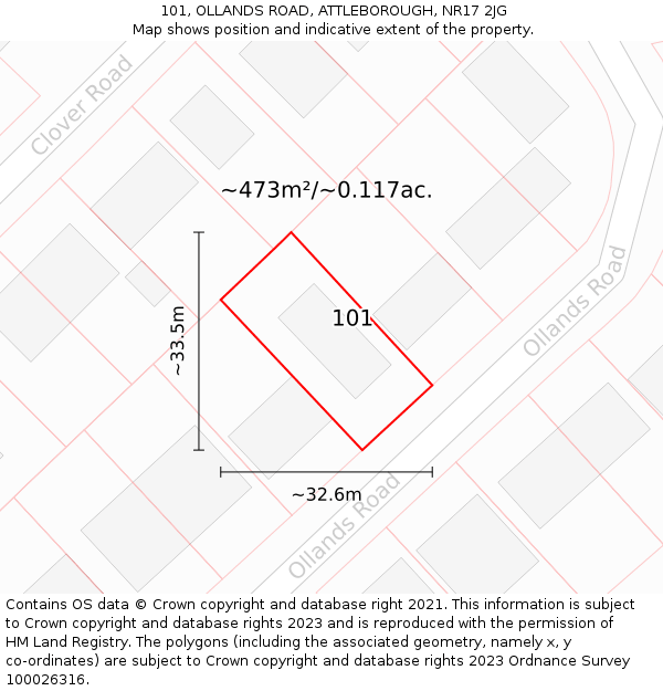 101, OLLANDS ROAD, ATTLEBOROUGH, NR17 2JG: Plot and title map