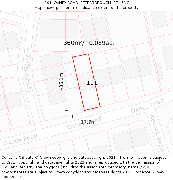 101, OXNEY ROAD, PETERBOROUGH, PE1 5NG: Plot and title map
