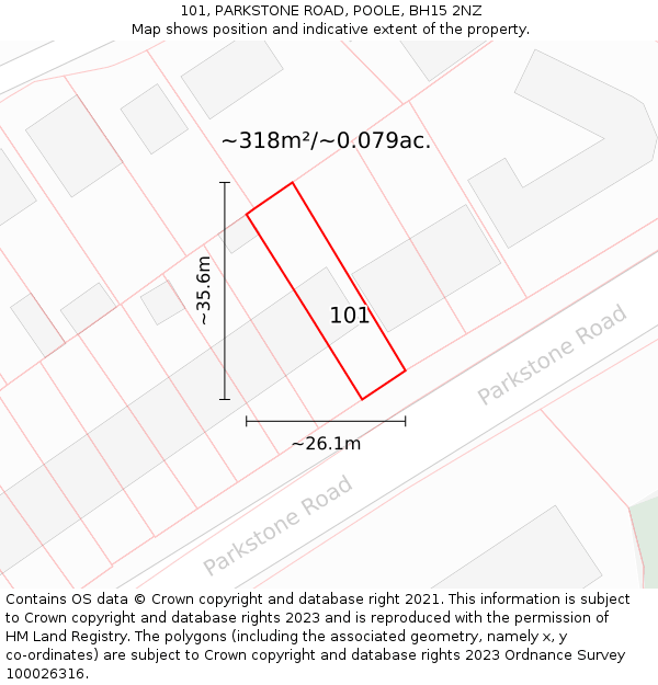 101, PARKSTONE ROAD, POOLE, BH15 2NZ: Plot and title map