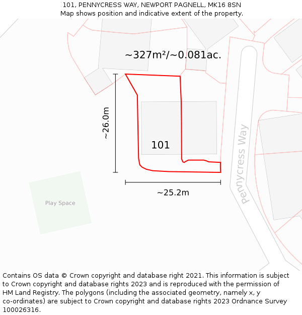 101, PENNYCRESS WAY, NEWPORT PAGNELL, MK16 8SN: Plot and title map