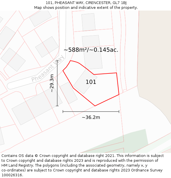 101, PHEASANT WAY, CIRENCESTER, GL7 1BJ: Plot and title map