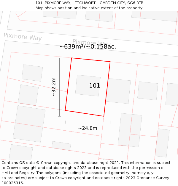 101, PIXMORE WAY, LETCHWORTH GARDEN CITY, SG6 3TR: Plot and title map