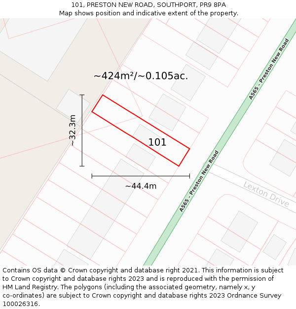 101, PRESTON NEW ROAD, SOUTHPORT, PR9 8PA: Plot and title map