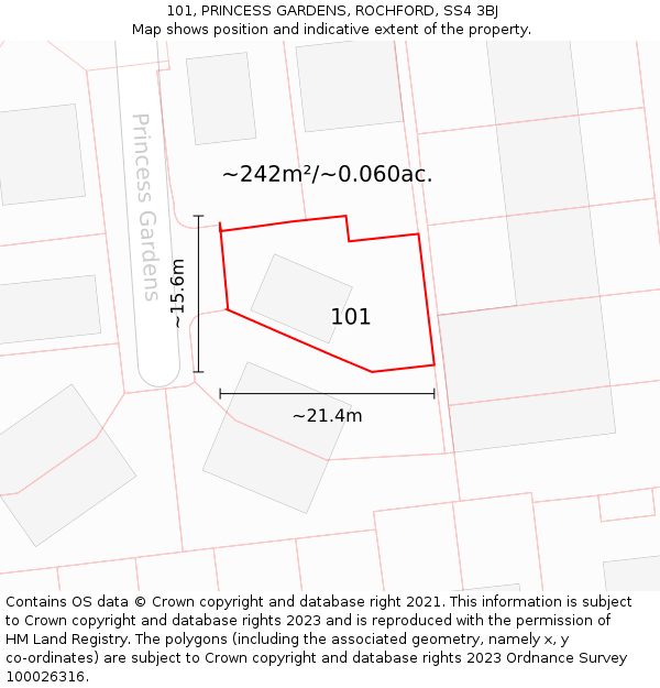 101, PRINCESS GARDENS, ROCHFORD, SS4 3BJ: Plot and title map