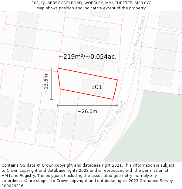 101, QUARRY POND ROAD, WORSLEY, MANCHESTER, M28 0YG: Plot and title map