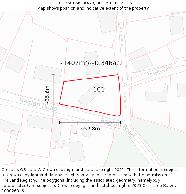 101, RAGLAN ROAD, REIGATE, RH2 0ES: Plot and title map