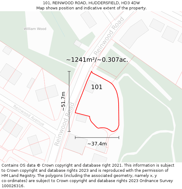 101, REINWOOD ROAD, HUDDERSFIELD, HD3 4DW: Plot and title map