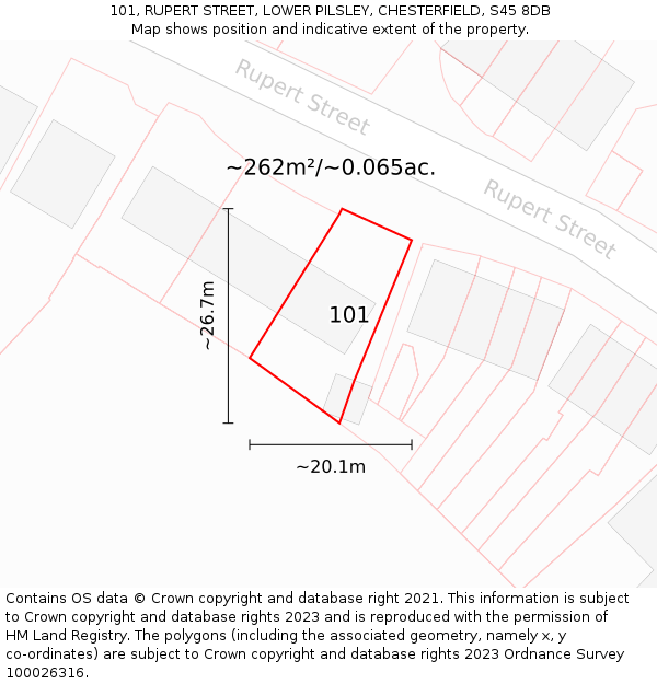 101, RUPERT STREET, LOWER PILSLEY, CHESTERFIELD, S45 8DB: Plot and title map