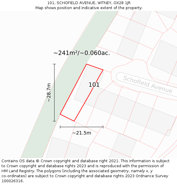 101, SCHOFIELD AVENUE, WITNEY, OX28 1JR: Plot and title map