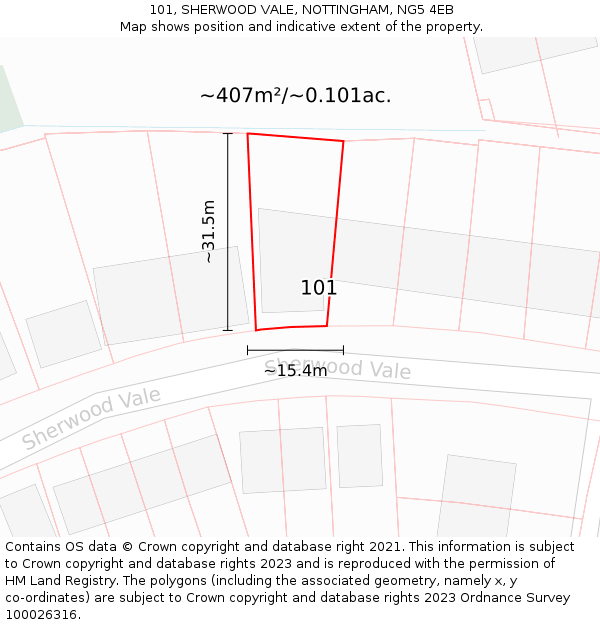 101, SHERWOOD VALE, NOTTINGHAM, NG5 4EB: Plot and title map