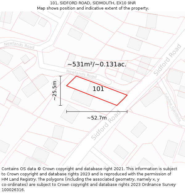 101, SIDFORD ROAD, SIDMOUTH, EX10 9NR: Plot and title map