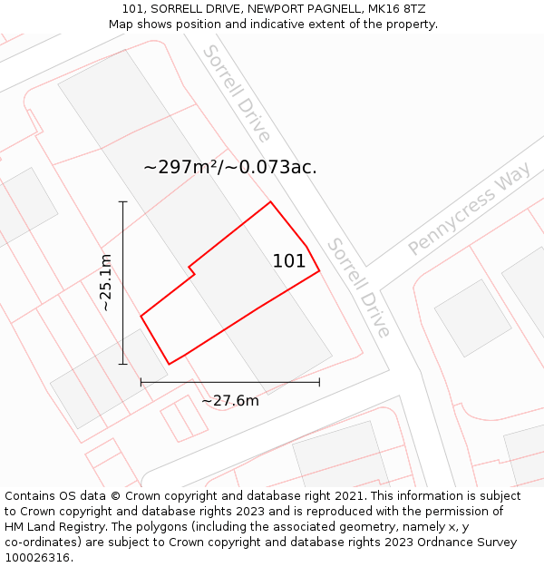 101, SORRELL DRIVE, NEWPORT PAGNELL, MK16 8TZ: Plot and title map