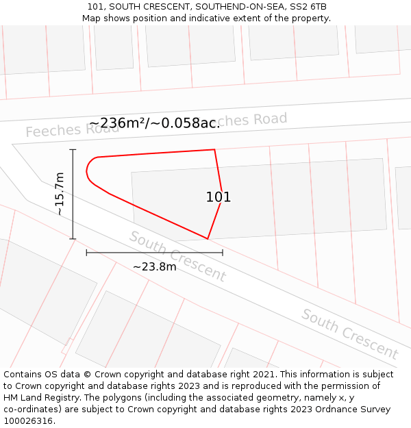 101, SOUTH CRESCENT, SOUTHEND-ON-SEA, SS2 6TB: Plot and title map