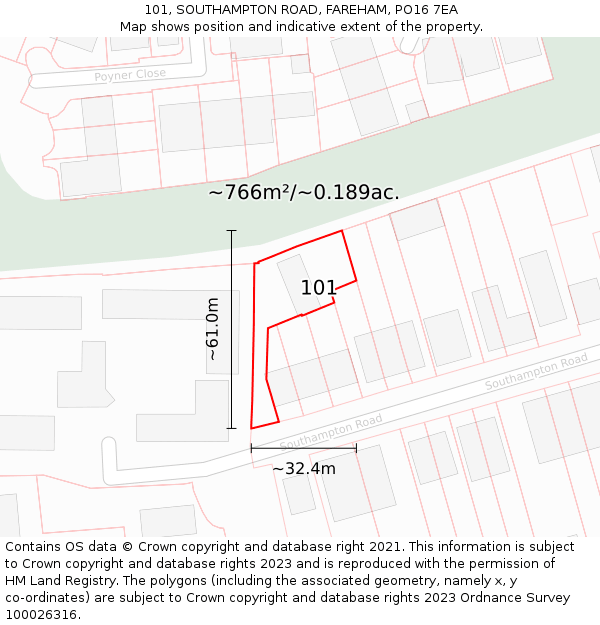 101, SOUTHAMPTON ROAD, FAREHAM, PO16 7EA: Plot and title map