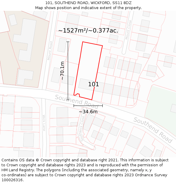 101, SOUTHEND ROAD, WICKFORD, SS11 8DZ: Plot and title map