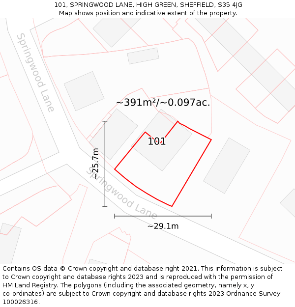 101, SPRINGWOOD LANE, HIGH GREEN, SHEFFIELD, S35 4JG: Plot and title map