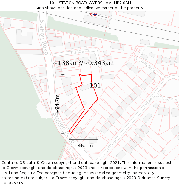 101, STATION ROAD, AMERSHAM, HP7 0AH: Plot and title map