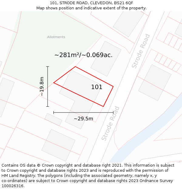 101, STRODE ROAD, CLEVEDON, BS21 6QF: Plot and title map